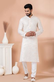 Picture of Marvelous White Designer Kurta Pyjama Set for Wedding and Festivals