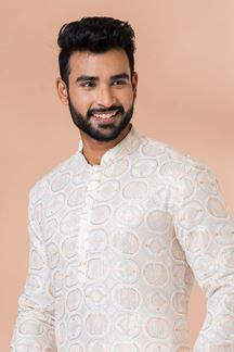 Picture of Marvelous White Designer Kurta Pyjama Set for Wedding and Festivals