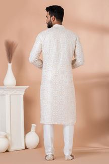 Picture of Marvelous White Designer Kurta Pyjama Set for Wedding and Festivals