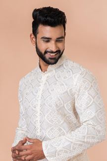 Picture of Magnificent White Designer Kurta Pajama Set for Engagement and Festivals