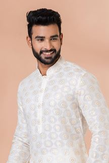 Picture of Fashionable White Designer Kurta Pajama Set for Engagement and Festivals