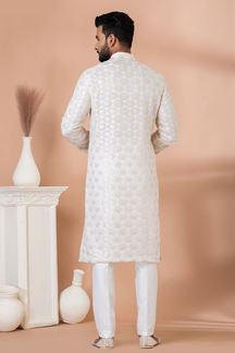 Picture of Fashionable White Designer Kurta Pajama Set for Engagement and Festivals