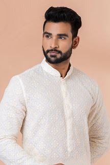 Picture of Appealing White Embroidered Designer Kurta Pajama Set for Engagement and Festivals