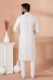Picture of Appealing White Embroidered Designer Kurta Pajama Set for Engagement and Festivals