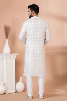 Picture of Majestic White Designer Kurta Set for Engagement and Festivals