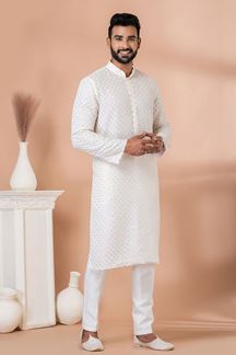 Picture of Classy White Designer Kurta Set for Party and Festivals