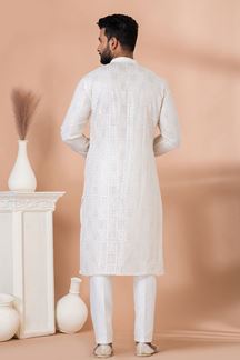 Picture of Exuberant White Lucknowi Designer Kurta Set for Engagement and Festivals