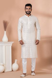 Picture of Charming White Designer Kurta Pajama Set for Engagement and Festivals