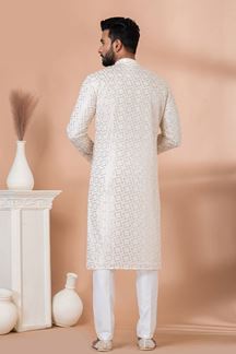 Picture of Charming White Designer Kurta Pajama Set for Engagement and Festivals