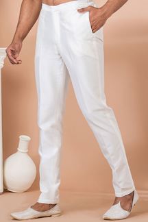 Picture of Exquisite White Self-Embroidered Designer Kurta Pyjama Set for Engagement and Festivals