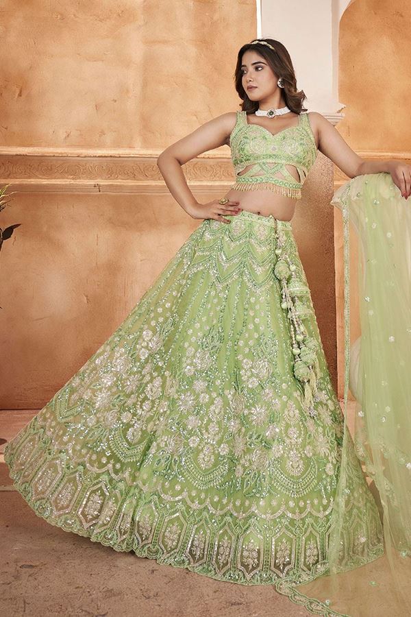 Picture of Smashing Light Green Designer Wedding Lehenga Choli for Engagement and Sangeet