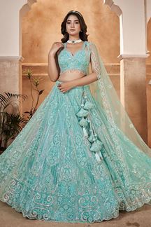 Picture of Impressive Sky Blue Designer Wedding Lehenga Choli for Engagement and Reception