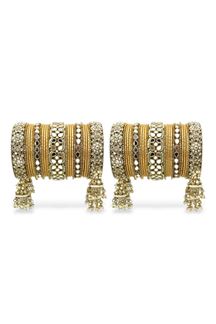Picture of Aesthetic Golden Designer Mirror Style Bangle Set with Jhumki for Brides