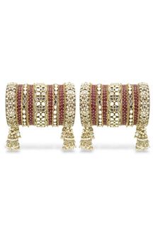 Picture of Exuberant Maroon Designer Mirror Style Bangle Set with Jhumki for Brides 