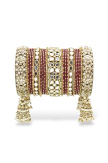 Picture of Exuberant Maroon Designer Mirror Style Bangle Set with Jhumki for Brides 