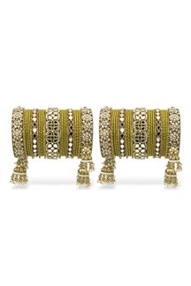 Picture of Charming Green Designer Mirror Style Bangle Set with Jhumki for Brides 