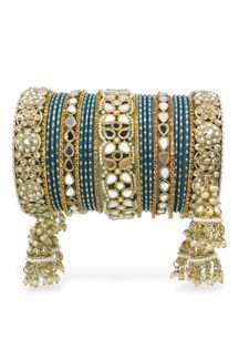 Picture of Glamorous Designer Mirror Style Bangle Set with Jhumki for Brides 