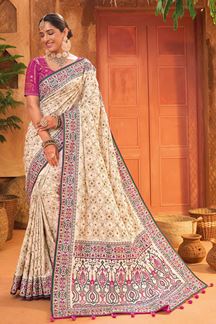 Picture of Heavenly Kachhi Work Silk Designer Saree for Wedding and Engagement 