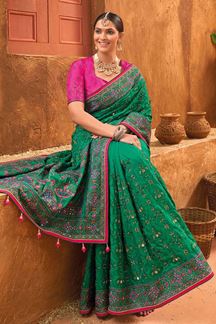 Picture of Impressive Kachhi Work Silk Designer Saree for Wedding