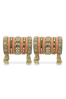 Picture of Attractive Peach Designer Mirror Style Bangle Set with Jhumki for Brides