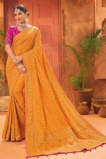 Picture of Divine Kachhi Work Silk Designer Saree for Wedding and Haldi