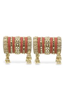 Picture of Artistic Rani Pink Designer Mirror Style Bangle Set with Jhumki for Brides 