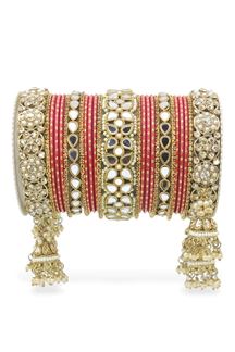 Picture of Artistic Rani Pink Designer Mirror Style Bangle Set with Jhumki for Brides 