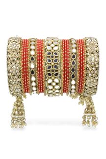 Picture of Delightful Red Designer Mirror Style Bangle Set with Jhumki for Brides 