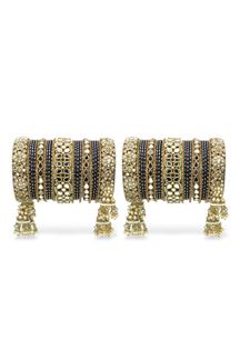 Picture of Magnificent Blue Designer Mirror Style Bangle Set with Jhumki for Brides