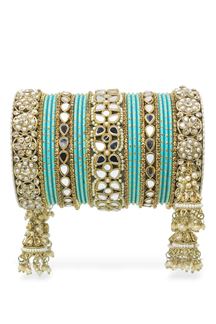Picture of Heavenly Designer Mirror Style Bangle Set with Jhumki for Brides