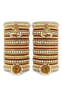 Picture of Outstanding Maroon Designer Mirror Style Bangle Set with Jhumki for Brides 