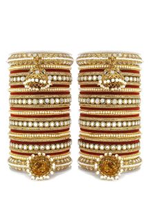 Picture of Outstanding Maroon Designer Mirror Style Bangle Set with Jhumki for Brides 