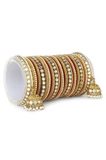 Picture of Outstanding Maroon Designer Mirror Style Bangle Set with Jhumki for Brides 