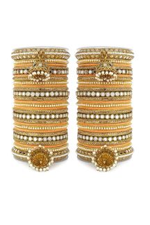 Picture of Spectacular Peach Designer Mirror Style Bangle Set with Jhumki for Brides 