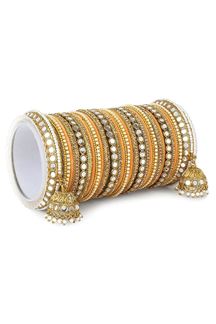 Picture of Spectacular Peach Designer Mirror Style Bangle Set with Jhumki for Brides 