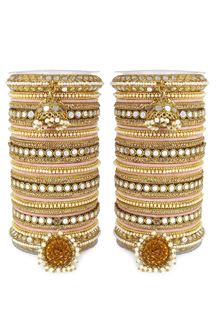 Picture of Smashing Pink Designer Mirror Style Bangle Set with Jhumki for Brides 