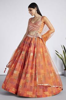 Picture of Vibrant Orange Designer Indo-Western Lehenga Choli for Mehendi and Haldi