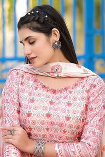 Picture of Astounding Off White and Light Pink Printed Designer Anarkali Suits for Party and Festival