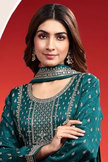 Picture of Artistic Teal Green Designer Indo-Western Gharara Suit for Wedding and Mehendi