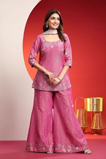 Picture of Spectacular Pink Designer Indo-Western Palazzo Suit for Engagement and Reception