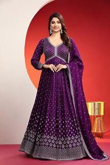 Picture of Flawless Purple Designer Anarkali Suit for Wedding, Engagement, and Reception