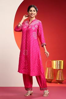 Picture of Breathtaking Pink Bandhani Printed Designer Patiala Suit for Festival