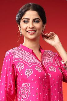 Picture of Breathtaking Pink Bandhani Printed Designer Patiala Suit for Festival