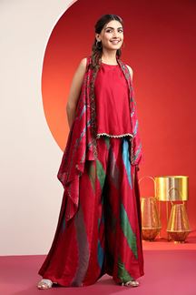 Picture of Classy Red Designer Indo-Western Palazzo Suit for Party