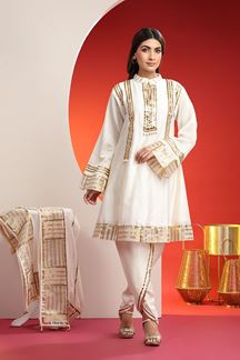 Picture of Stylish White and Gold Designer Patiala Salwar Suit for Festivals and Party
