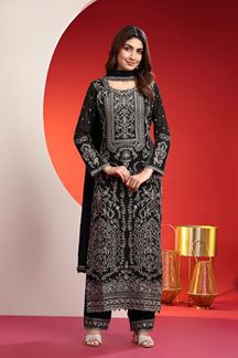 Picture of Mesmerizing Black Emroidered Designer Straight Salwar Suit for Party and Reception