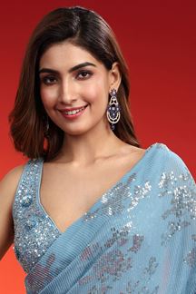 Picture of Irresistible Sky Blue Sequins Designer Indo-Western Saree for Party and Reception