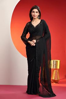 Picture of Gorgeous Black Designer Indo-Western Saree for Party and Reception