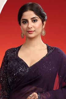 Picture of Divine Purple Designer Indo-Western Saree for Party and Reception