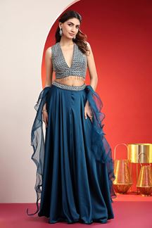 Picture of Bollywood Blue Designer Indo-Western Lehenga Choli for Engagement and Reception